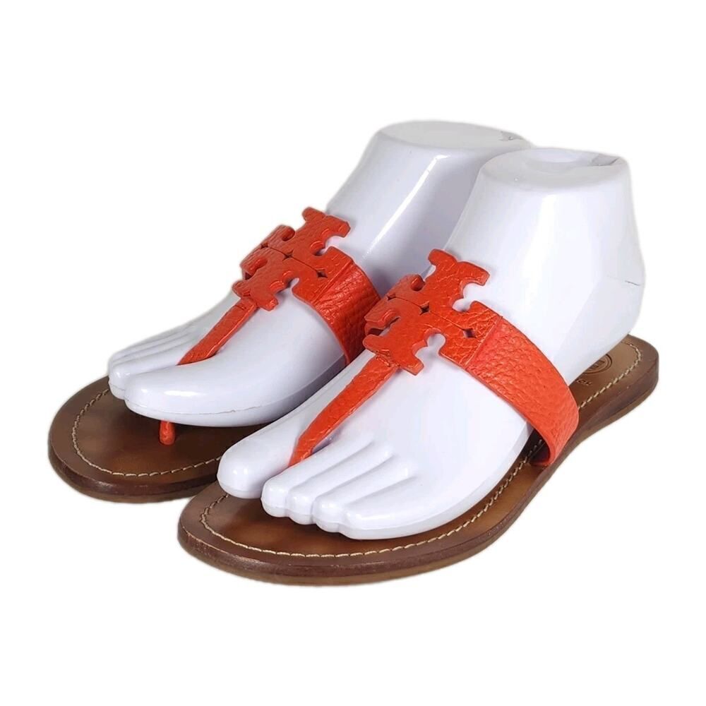 Tory Burch Women's Moore US 7M Corral Leather Slip On Flat Thong Sandals Shoes